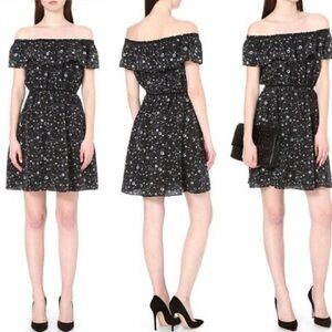The Kooples Off the Shoulder Silk Dress Tattoo Print star Black Size XXS